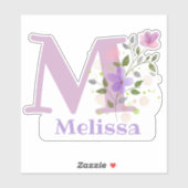 Name Melissa plus Initial mit Blumendesign Aufkleber (Blatt)