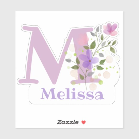 Name Melissa plus Initial mit Blumendesign Aufkleber (Blatt)
