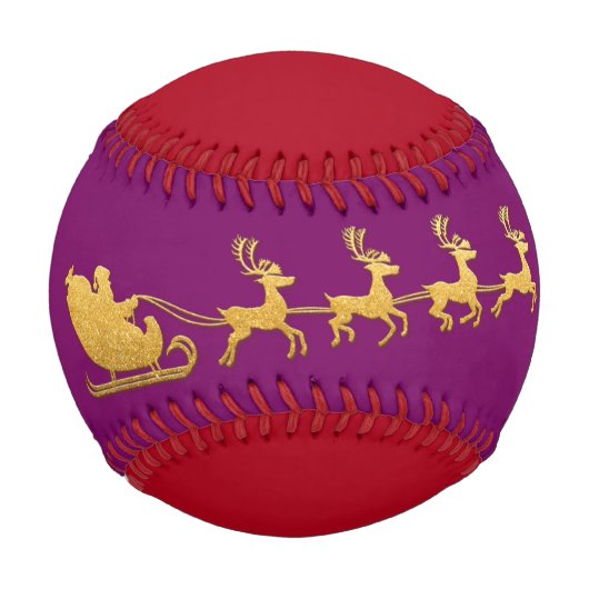 Name Merry Christmas Santa Reindeer Red Lila Baseball (Vorderseite)