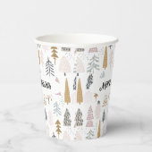 Name, Merry Merry Cute Illustrated Winter Trees Pappbecher (Rechts)