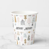 Name, Merry Merry Hübsche Illustrierte Winterbäume Pappbecher (Vorderseite)