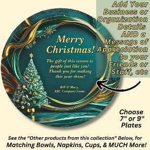 Name Message Company Green Gold Christmas Tree 7" Pappteller
