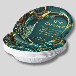 Name Message Company Green Gold Weihnachtsbaum Pappteller