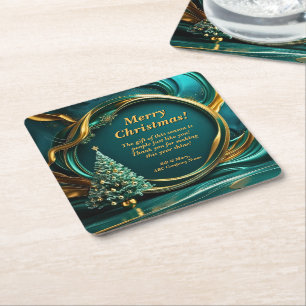 Name Message Company Green Gold Weihnachtsbaum Rechteckiger Pappuntersetzer