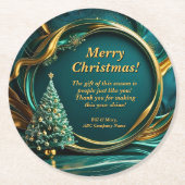 Name Message Company Green Gold Weihnachtsbaum Runder Pappuntersetzer (Vorderseite)