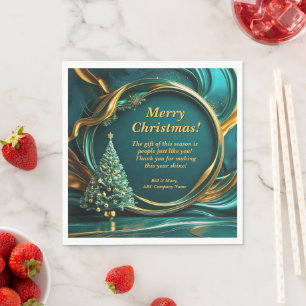 Name Message Company Green Gold Weihnachtsbaum Serviette