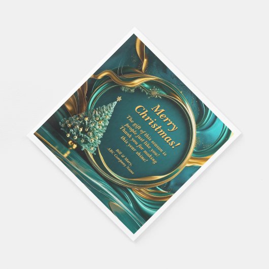 Name Message Company Green Gold Weihnachtsbaum Serviette (Ecke)
