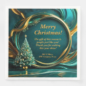Name Message Company Green Gold Weihnachtsbaum Serviette (Vorderseite)