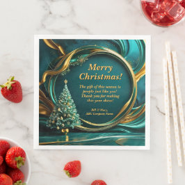 Name Message Company Green Gold Weihnachtsbaum Serviette