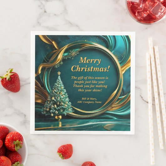 Name Message Company Green Gold Weihnachtsbaum Serviette (Beispiel)