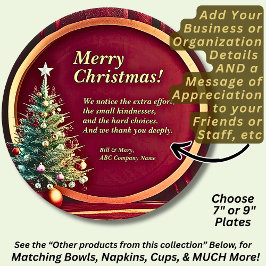 Name Message Company Red Gold + Christmas Tree 7" Pappteller