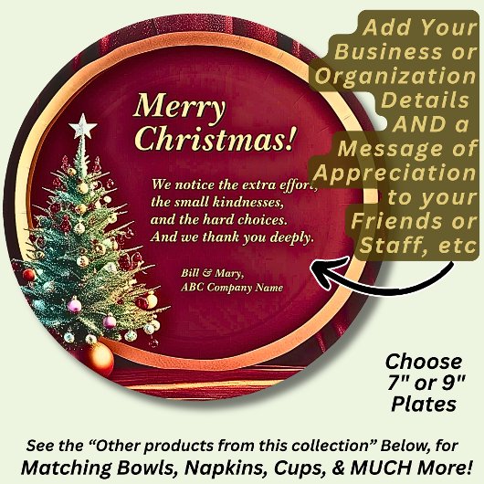 Name Message Company Red Gold + Christmas Tree 7" Pappteller