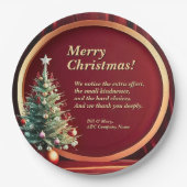 Name Message Company Red Gold + Christmas Tree 9" Pappteller (Vorderseite)