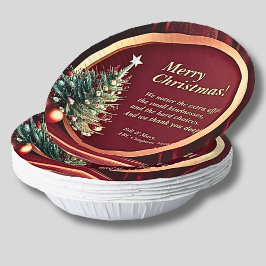 Name Message Company Red Gold + Weihnachtsbaum Pappteller