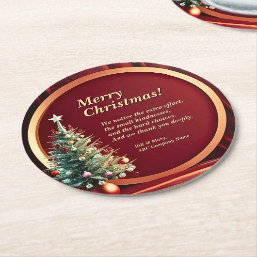 Name Message Company Red Gold + Weihnachtsbaum Runder Pappuntersetzer (Angewinkelt)