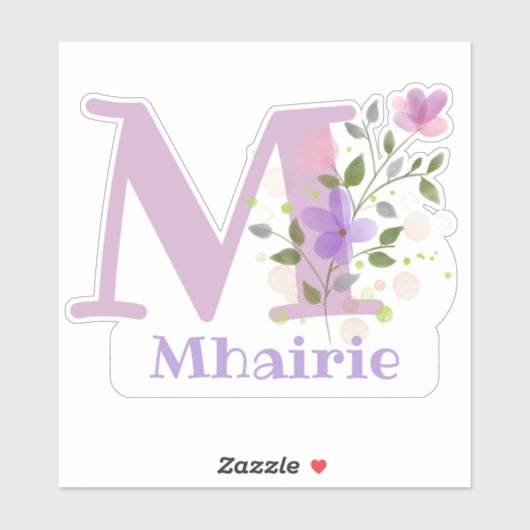 Name Mhairie & Initial mit Blumendesign Aufkleber (Blatt)