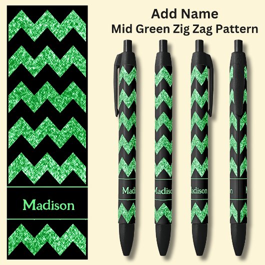 Name Mid Green Zig Zag auf schwarz Kugelschreiber
