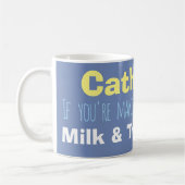 Name & Milk & Sugar Anleitung auf einer Kaffeetasse (Links)