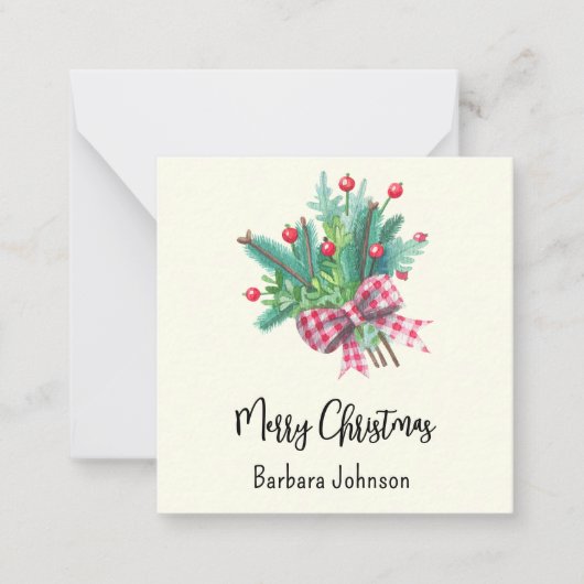 Name, Mini 2.5-in Ivory Merry Christmas Flat Mitteilungskarte (Vorderseite)