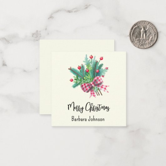 Name, Mini 2.5-in Ivory Merry Christmas Flat Mitteilungskarte (Vorderseite/Rückseite Beispiel)