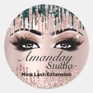 Name Mink Lashes Extension Tropfen Rosa Rose Makeu Runder Aufkleber