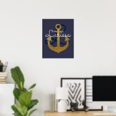 Name mit anfänglichem, nautisch-goldenem Anker, mä Poster (Heimbüro)