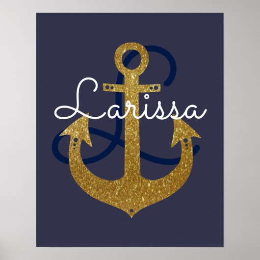 Name mit anfänglichem, nautisch-goldenem Anker, mä Poster (Vorne)