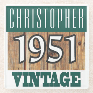 Name mit Jahr 1951 Vintag Glasuntersetzer