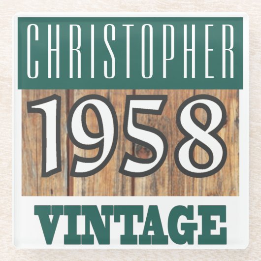 Name mit Jahr 1958 Vintager Untersetzer aus Glas (Vorderseite)