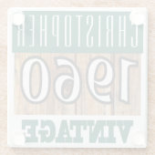 Name mit Jahr 1960 Vintager Untersetzer aus Glas (Rückseite)