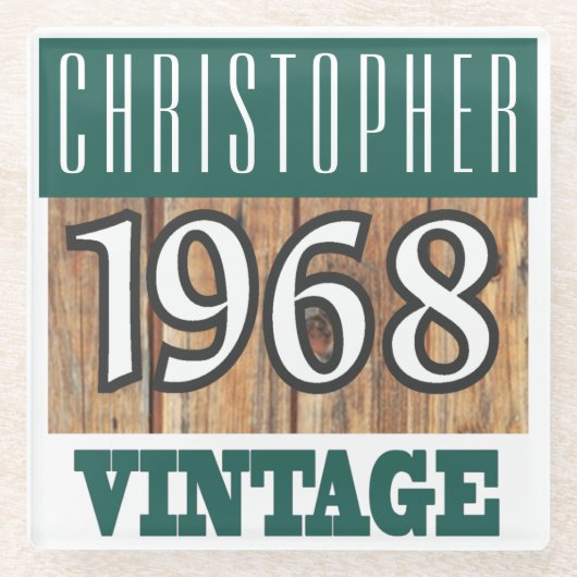 Name mit Jahr 1968 Vintager Untersetzer aus Glas (Vorderseite)
