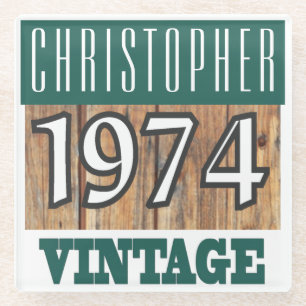 Name mit Jahr 1974 Vintage Glasuntersetzer