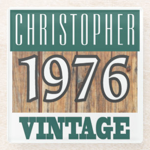 Name mit Jahr 1976 Vintager Untersetzer aus Glas