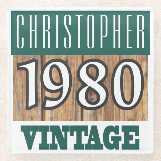 Name mit Jahr 1980 Vintager Untersetzer aus Glas (Vorderseite)