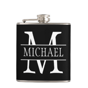 Name mit Monogramm dunkelgrau Flachmann