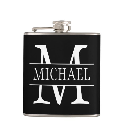 Name mit Monogramm dunkelgrau Flachmann (Vorderseite)