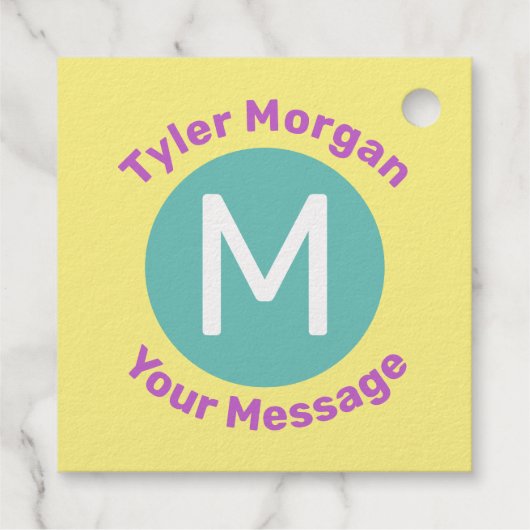 Name mit Monogramm im Kreis, Meldung Geschenkanhänger (Rückseite)