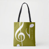 Name mit Musical Notes Olive Green (beide Seiten) Tasche (Vorderseite)