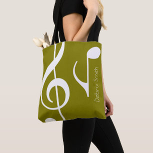 Name mit Musical Notes Olive Green (beide Seiten) Tasche