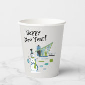 Name, Mitte Jahrhundert Snowman Happy New Year, 8o Pappbecher (Vorderseite)