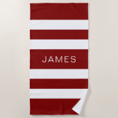 Name Modern Burgundy Striping Muster Strandtuch (Vorderseite)