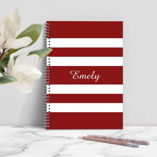Name Modern Elegant Red And White Stripes Pattern Notizblock