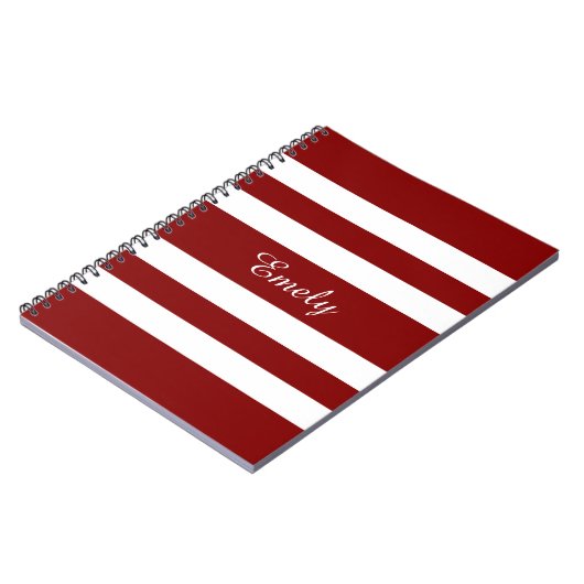 Name Modern Elegant Red And White Stripes Pattern Notizblock (Linke Seite)