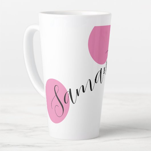 Name Modern Large Pink Polka Dots Milchtasse (Linke Ecke)