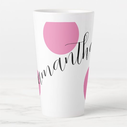 Name Modern Large Pink Polka Dots Milchtasse (Vorderseite)