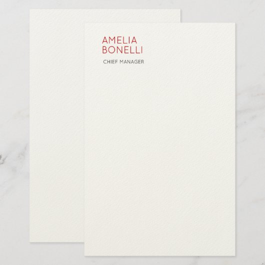 Name Modern Minimalist Professional Plain Casual Briefpapier (Vorne/Hinten)
