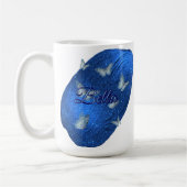 Name Modern Shining Royal Blue mit Schmetterlingen Kaffeetasse (Links)