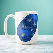 Name Modern Shining Royal Blue mit Schmetterlingen Kaffeetasse
