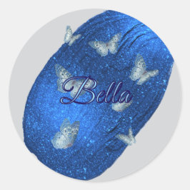 Name Modern Shining Royal Blue mit Schmetterlingen Runder Aufkleber