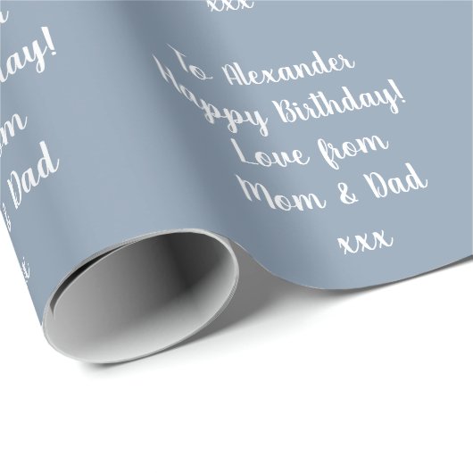 Name Modern Typografy Light Blue Happy Birthday Geschenkpapier (Rolleneckpunkt)
